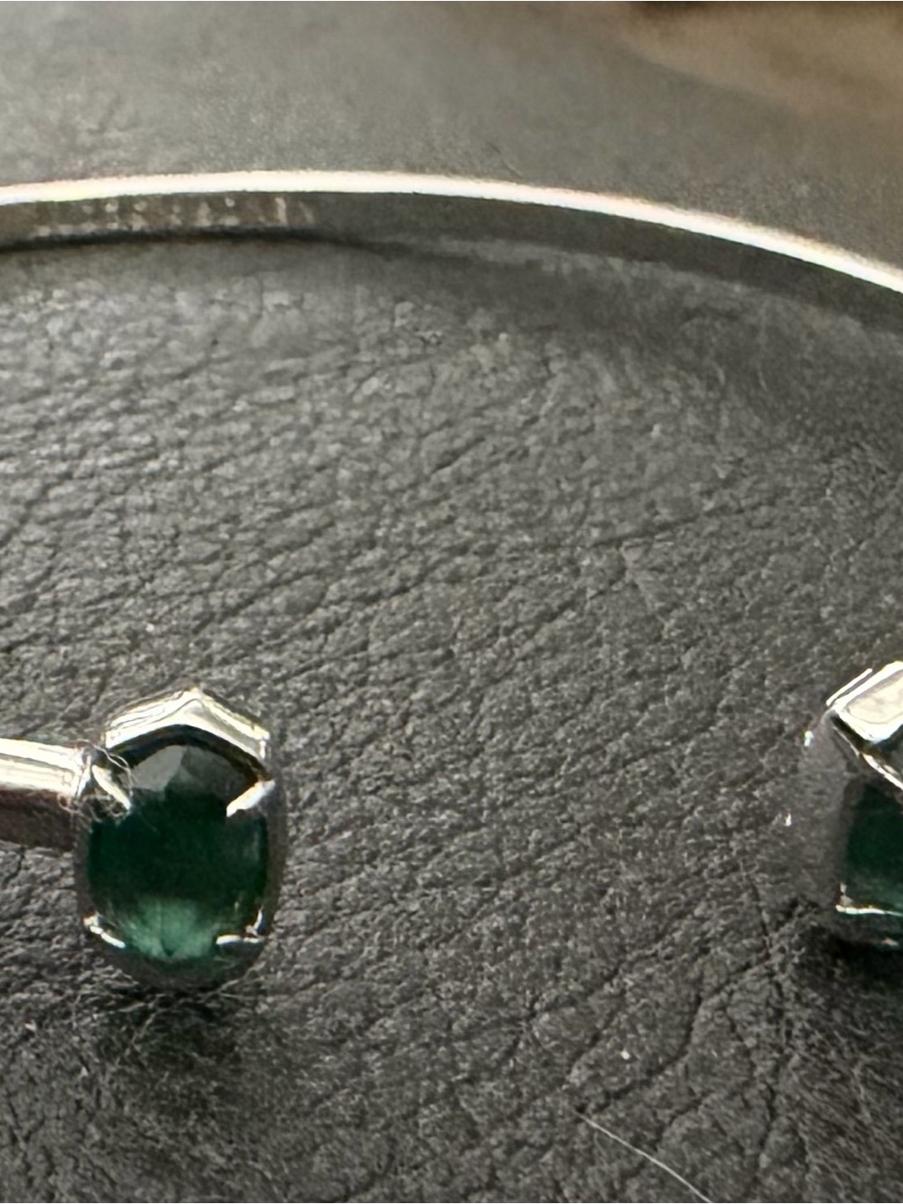 Kendra Scott Silver Cuff Bracelet with Dark Green Gemstone Ends